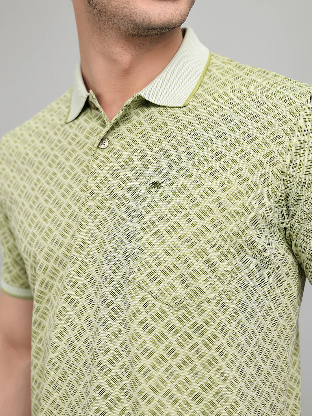 Men Green Printed Collar Half Sleeve T-Shirt - Image 4