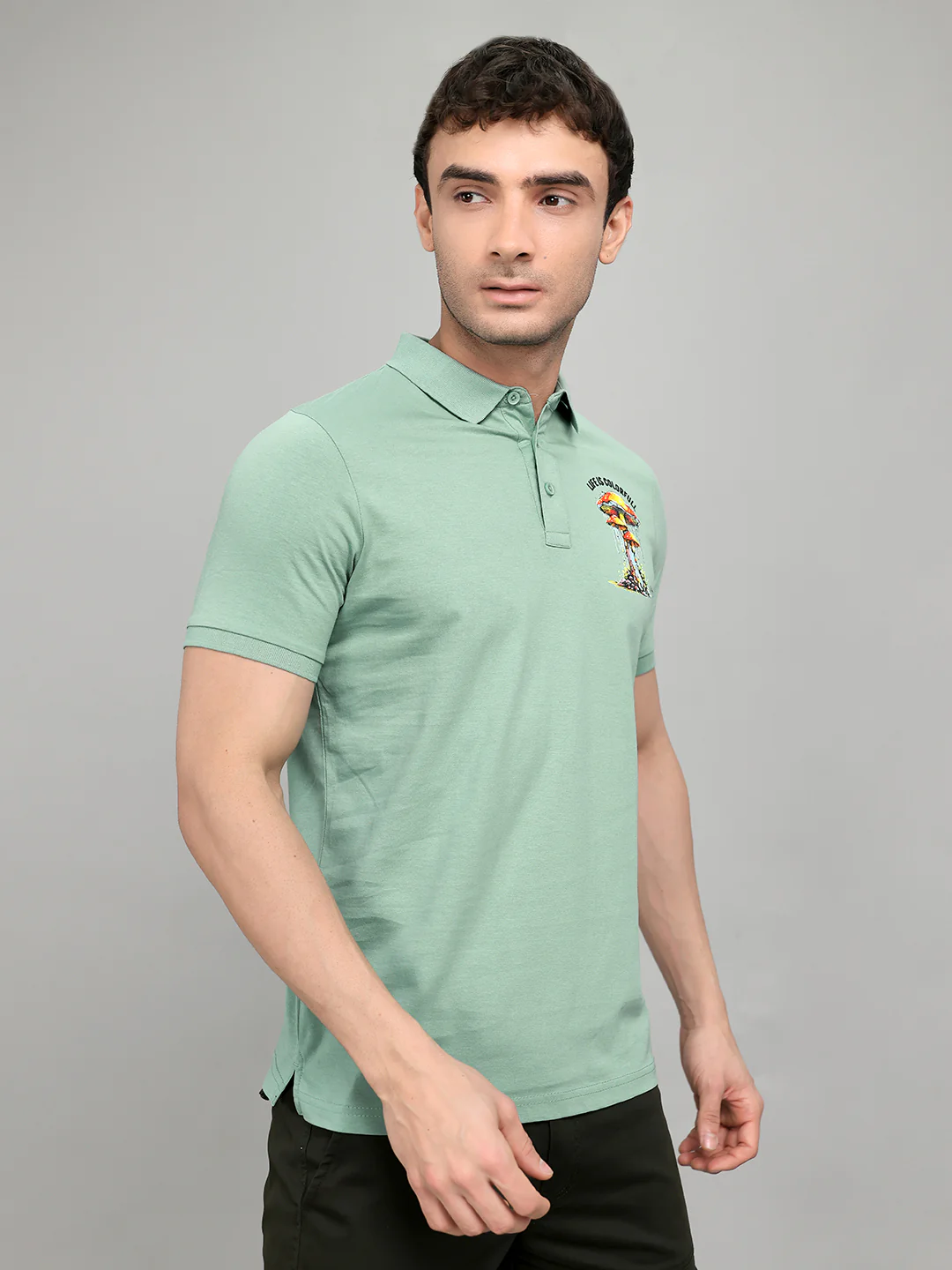 Men Green Printed Collar Half Sleeve T-Shirt - Image 3