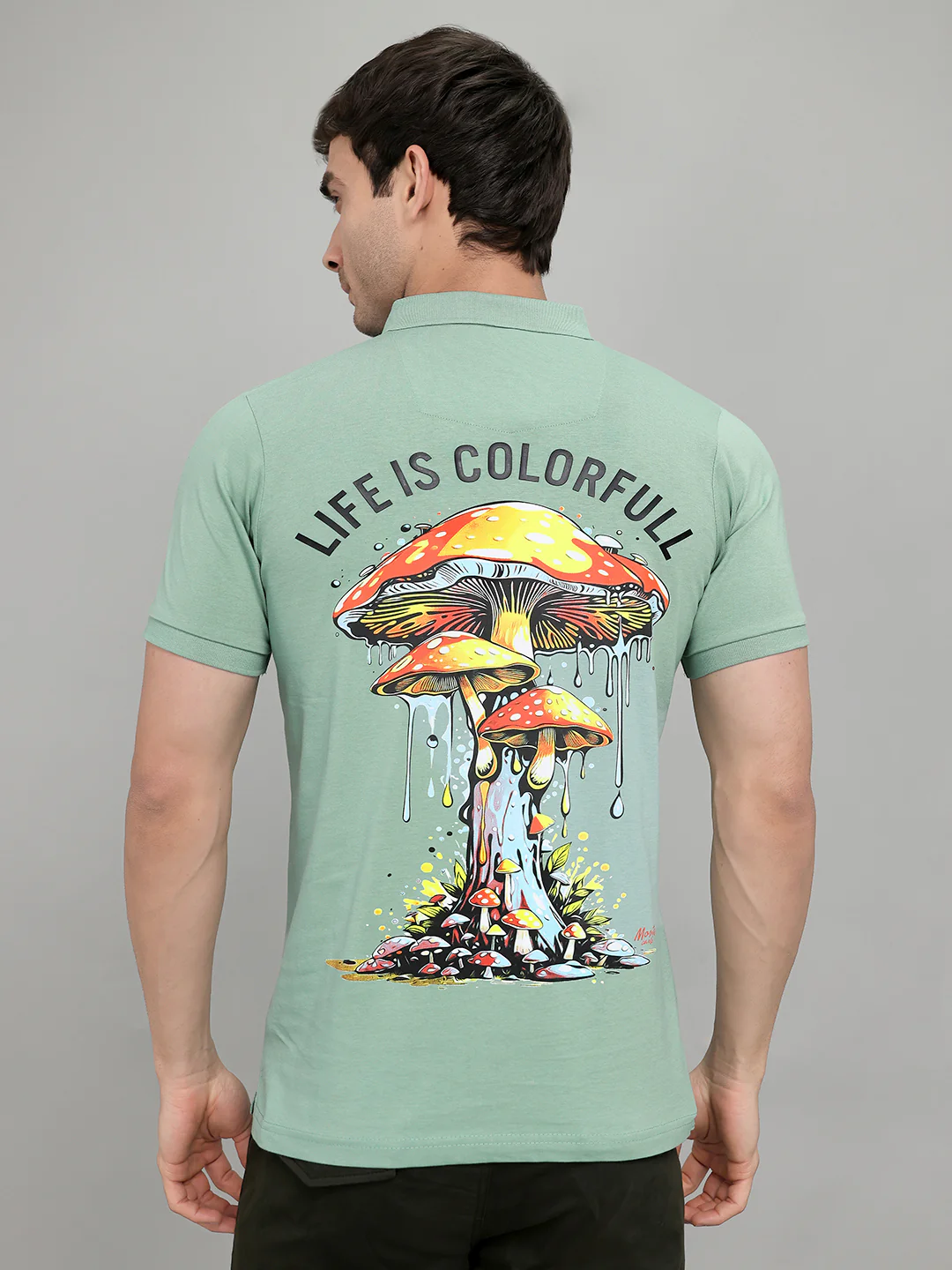 Men Green Printed Collar Half Sleeve T-Shirt - Image 5