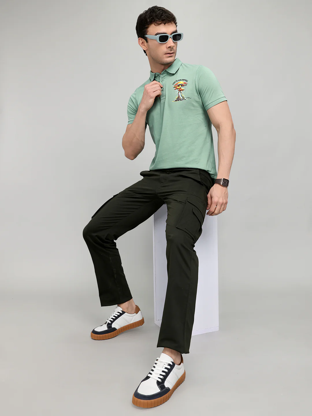 Men Green Printed Collar Half Sleeve T-Shirt - Image 6