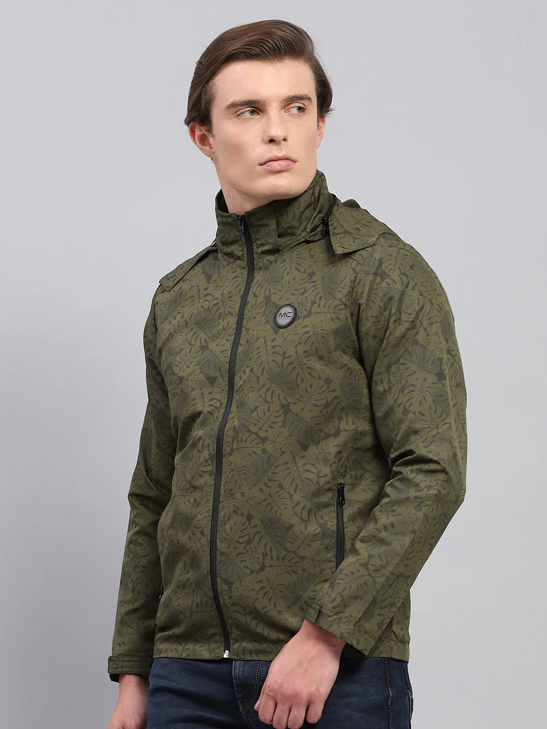 Men Green Printed Detachable Hood Full Sleeve Jacket - Image 3