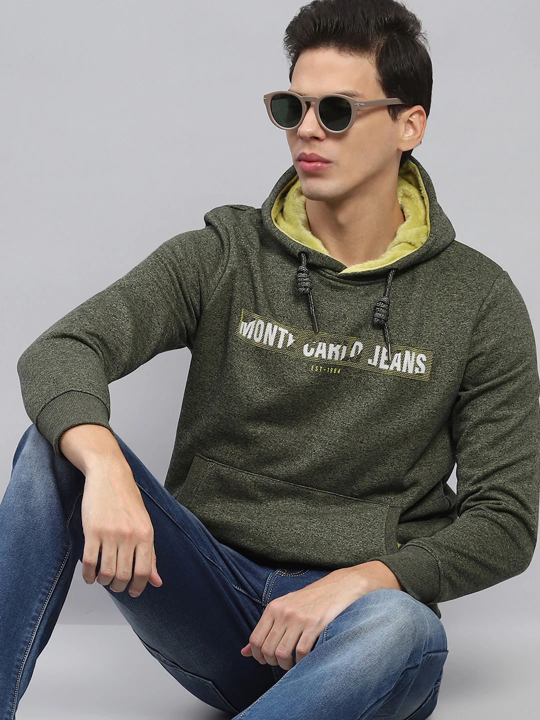 Men Green Printed Hooded Full Sleeve Sweatshirt - Image 6