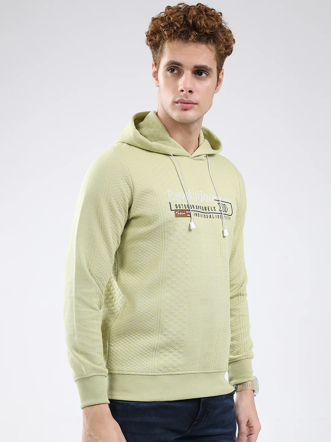 Men Green Printed Hooded Full Sleeve Sweatshirt - Image 4
