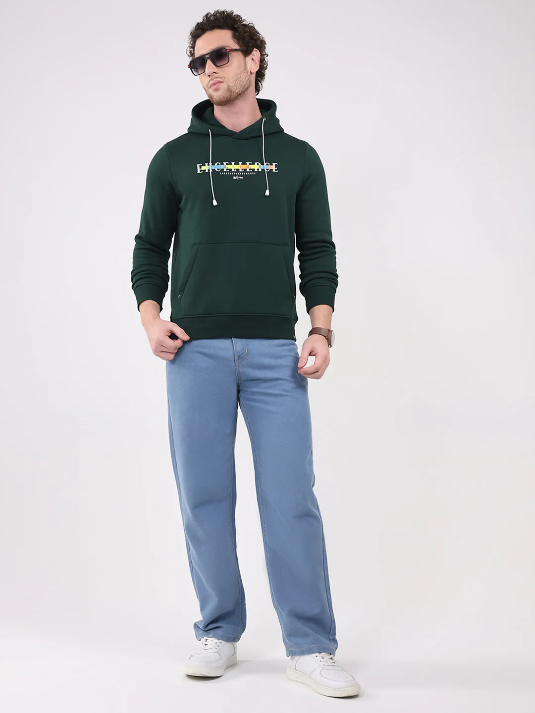 Men Green Printed Hooded Full Sleeve Sweatshirt - Image 2