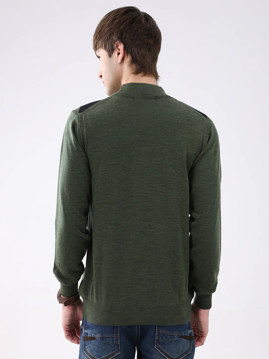 Men Green Printed Mock Neck Full Sleeve Pullover - Image 5