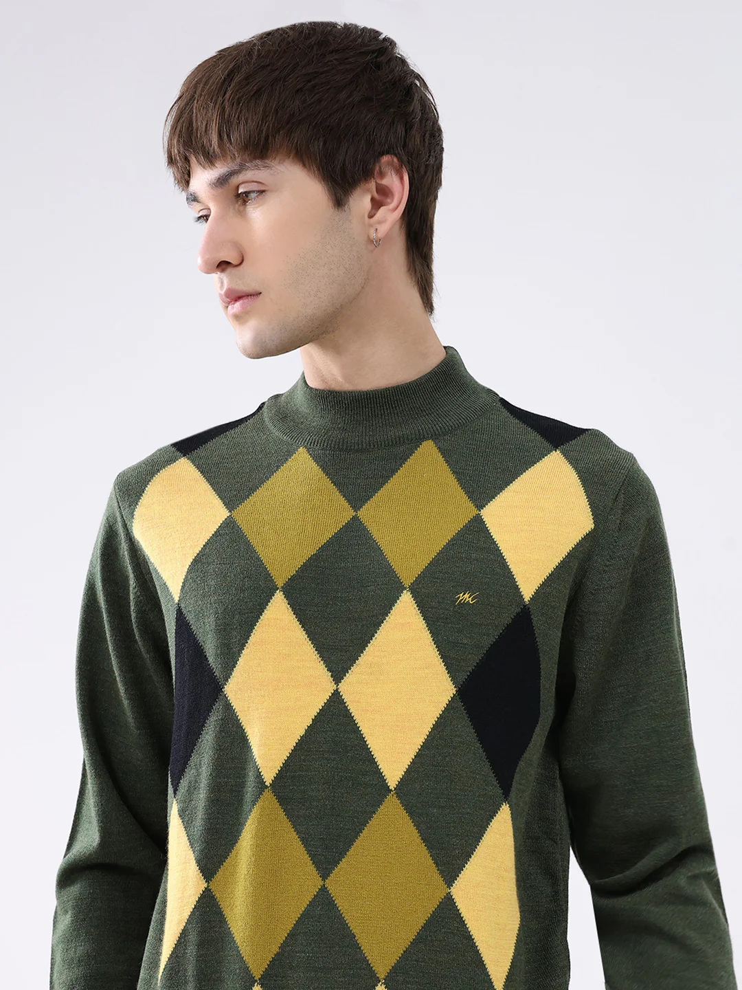 Men Green Printed Mock Neck Full Sleeve Pullover - Image 6