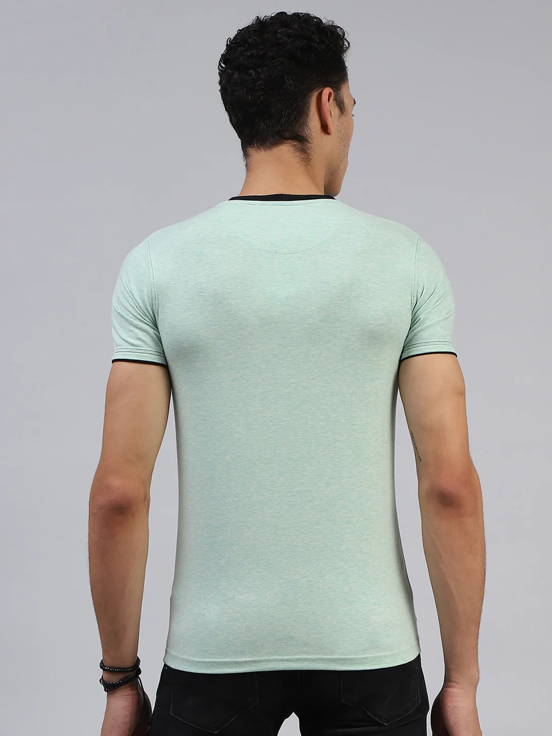Men Green Printed Mock Neck Half Sleeve T-Shirt - Image 5