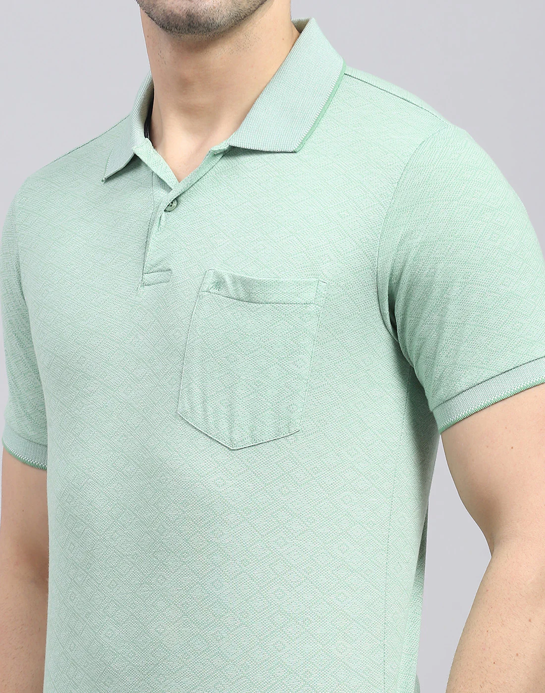 Men Green Printed Polo Collar Half Sleeve T-Shirt - Image 6