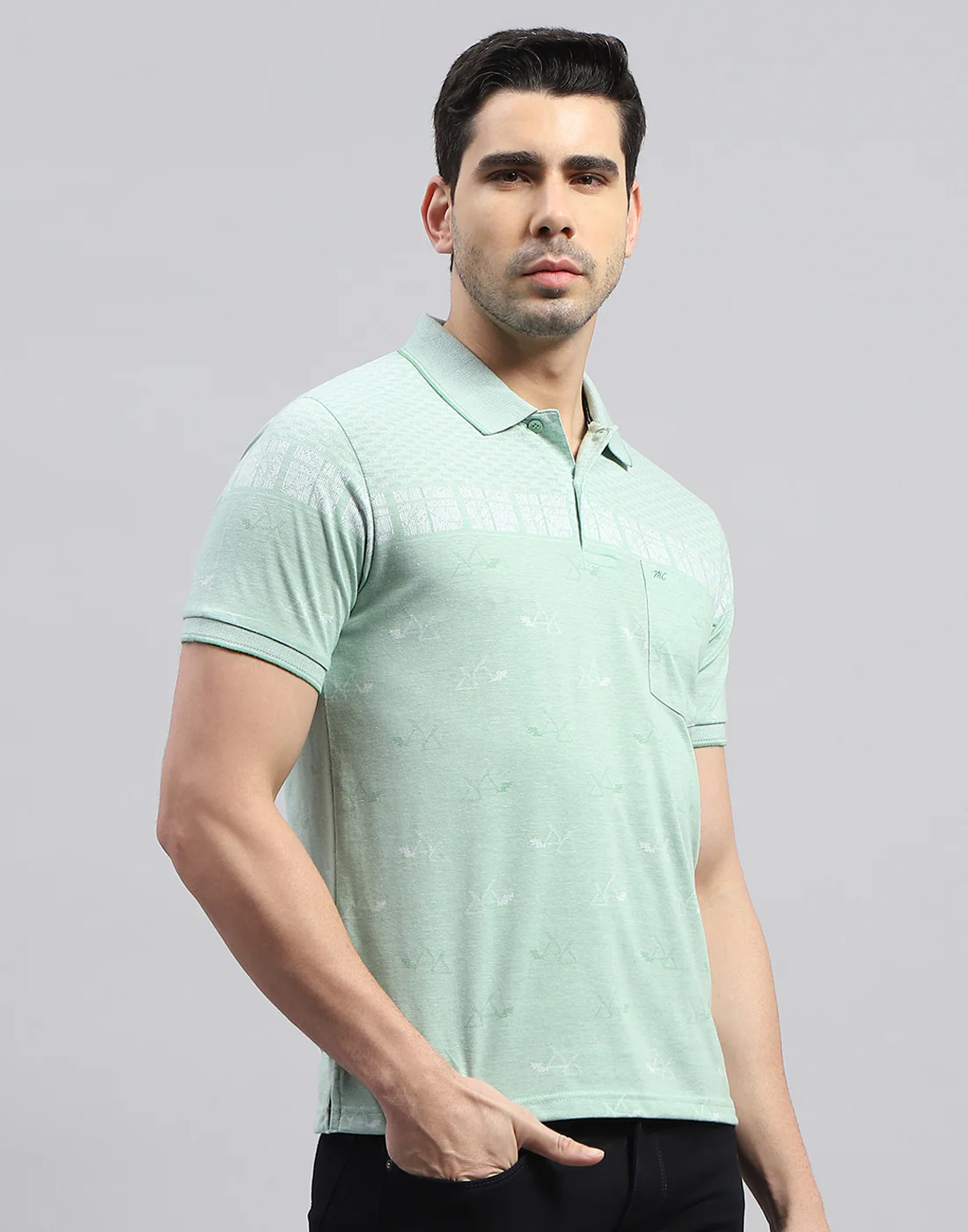 Men Green Printed Polo Collar Half Sleeve T-Shirt - Image 4