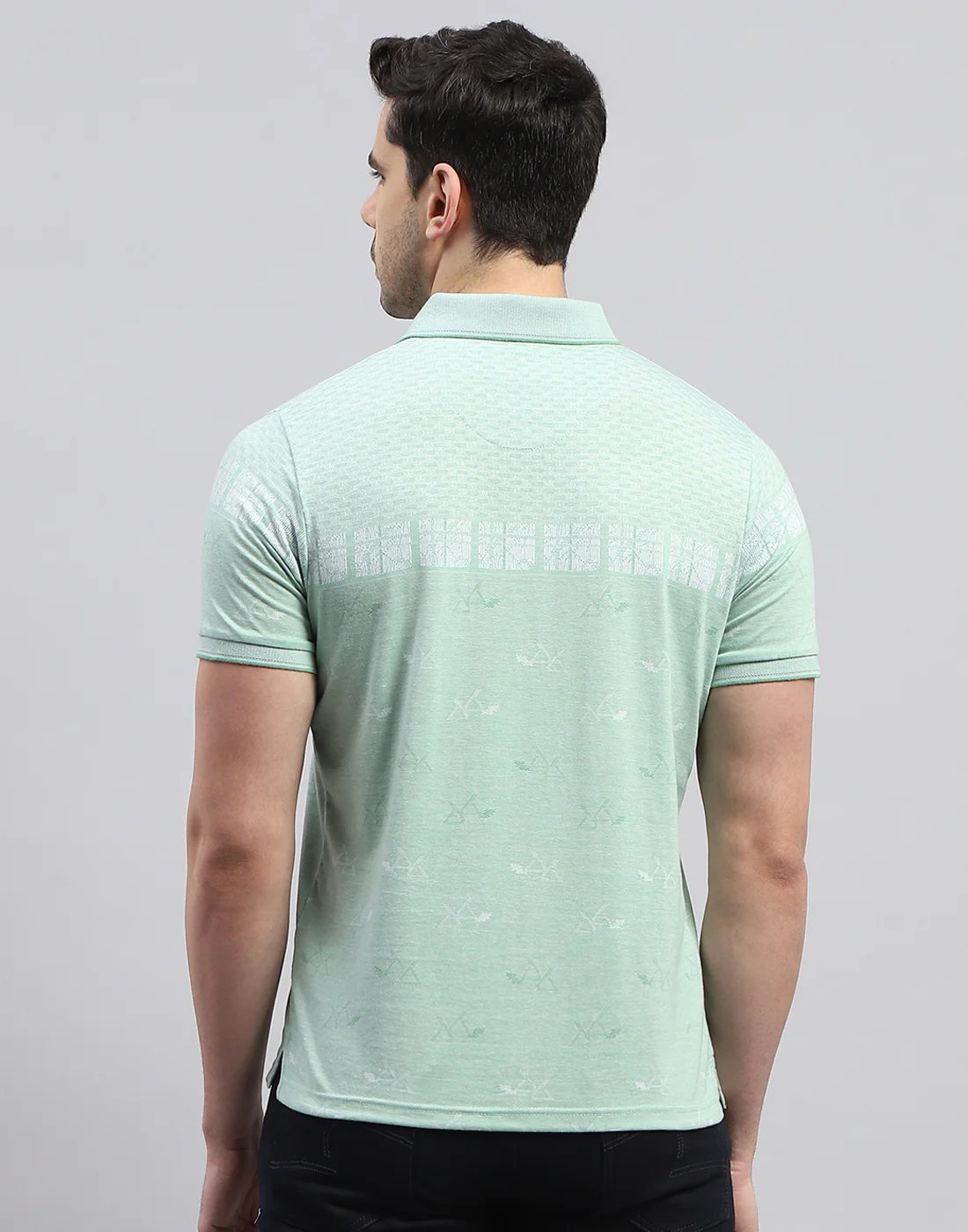Men Green Printed Polo Collar Half Sleeve T-Shirt - Image 5