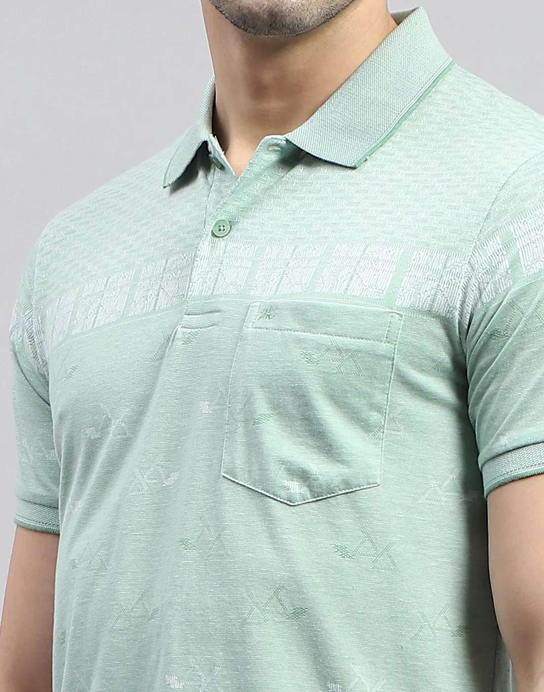 Men Green Printed Polo Collar Half Sleeve T-Shirt - Image 6