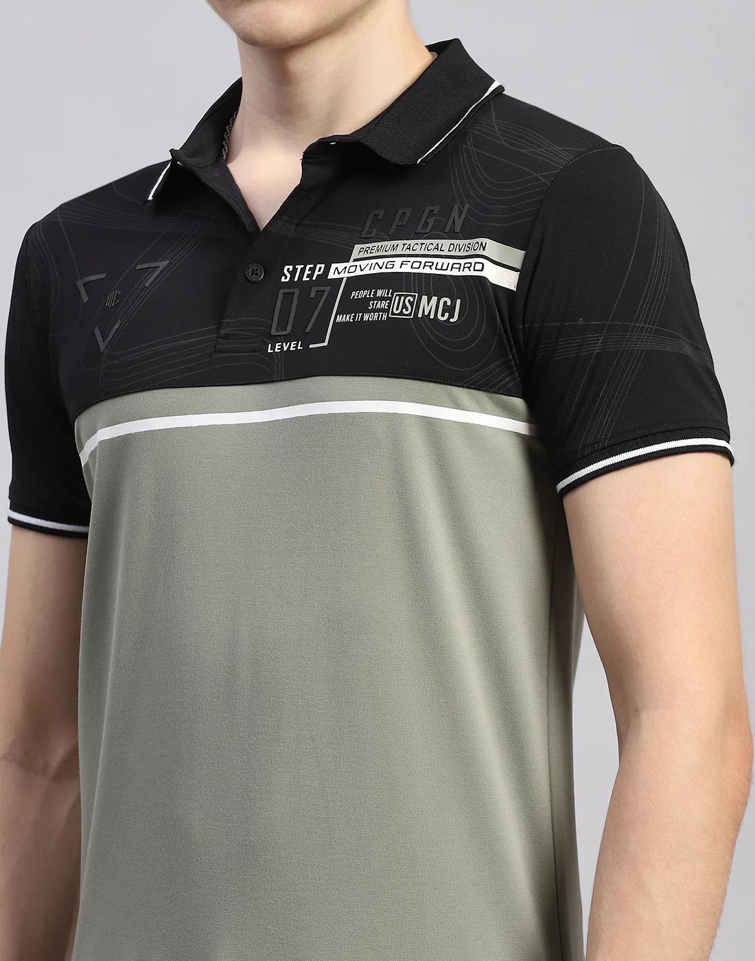 Men Green Printed Polo Collar Half Sleeve T-Shirt - Image 6
