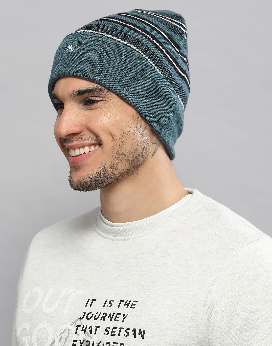 Men Green Printed Pure Wool Cap - Image 2