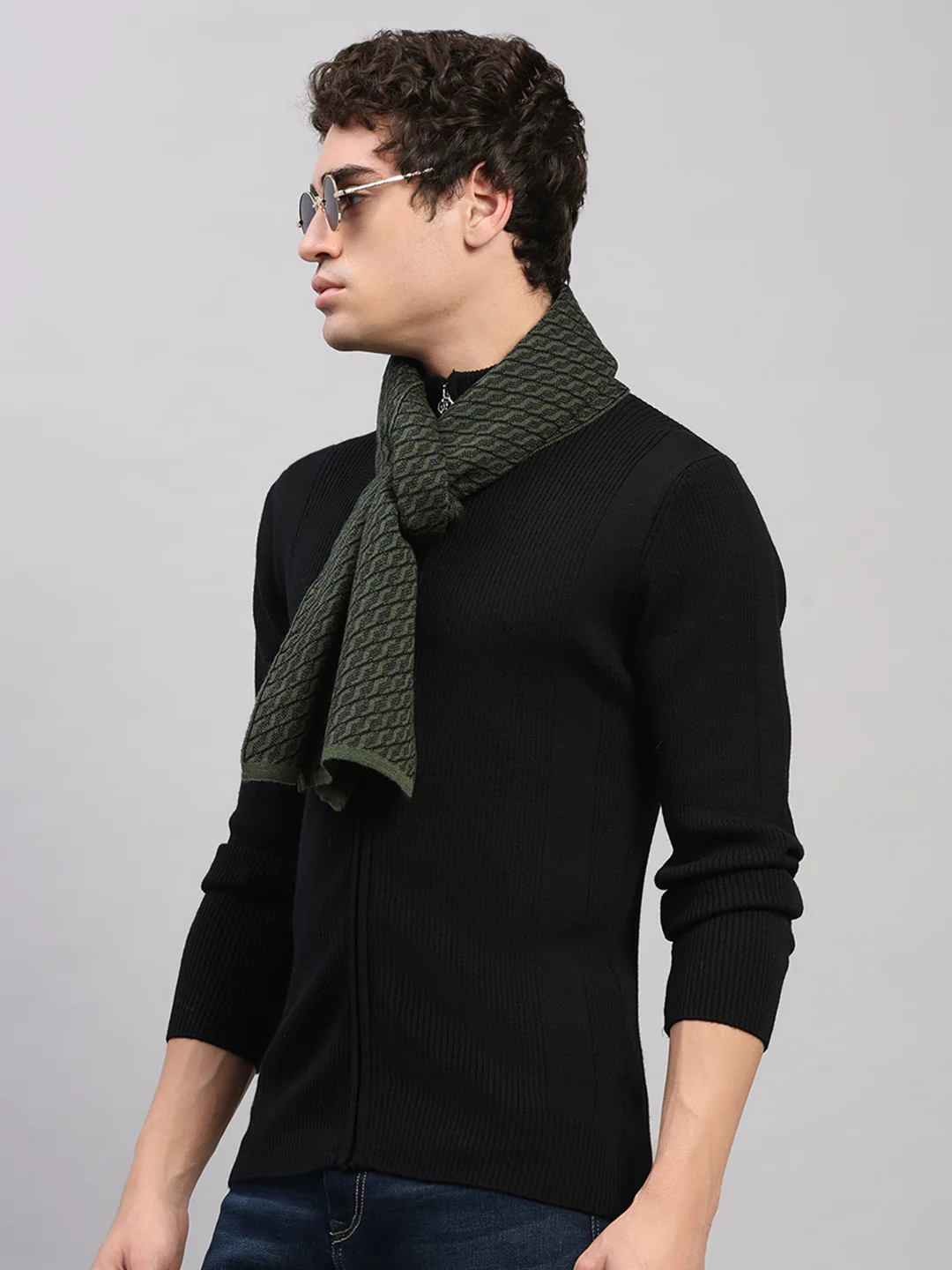 Men Green Printed Pure Wool Muffler - Image 3