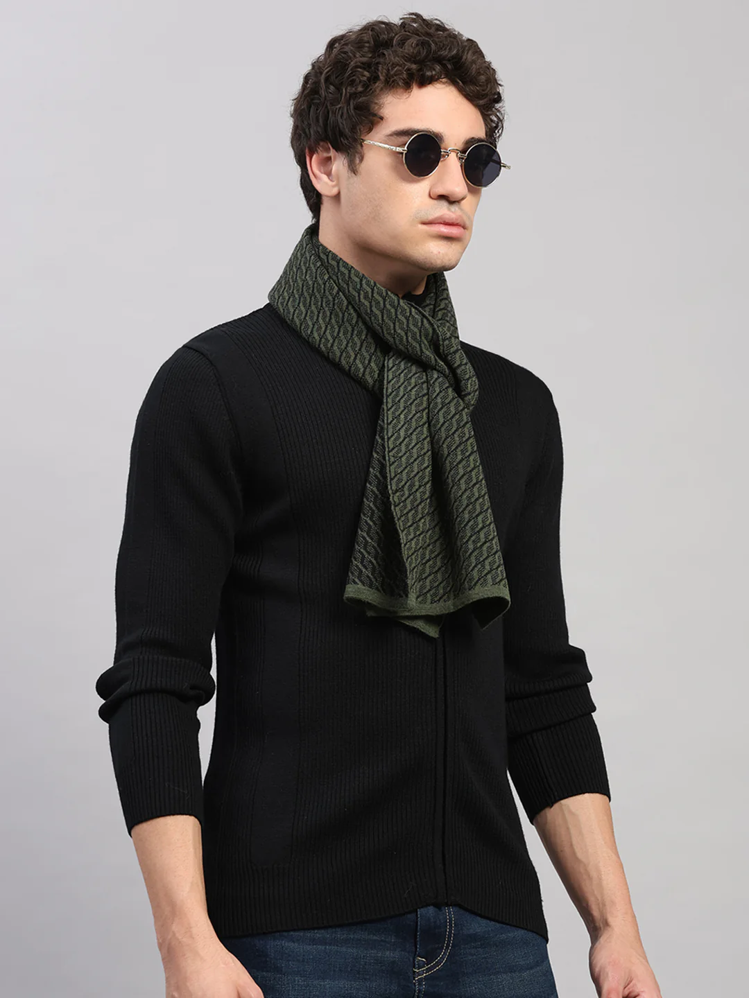 Men Green Printed Pure Wool Muffler - Image 4