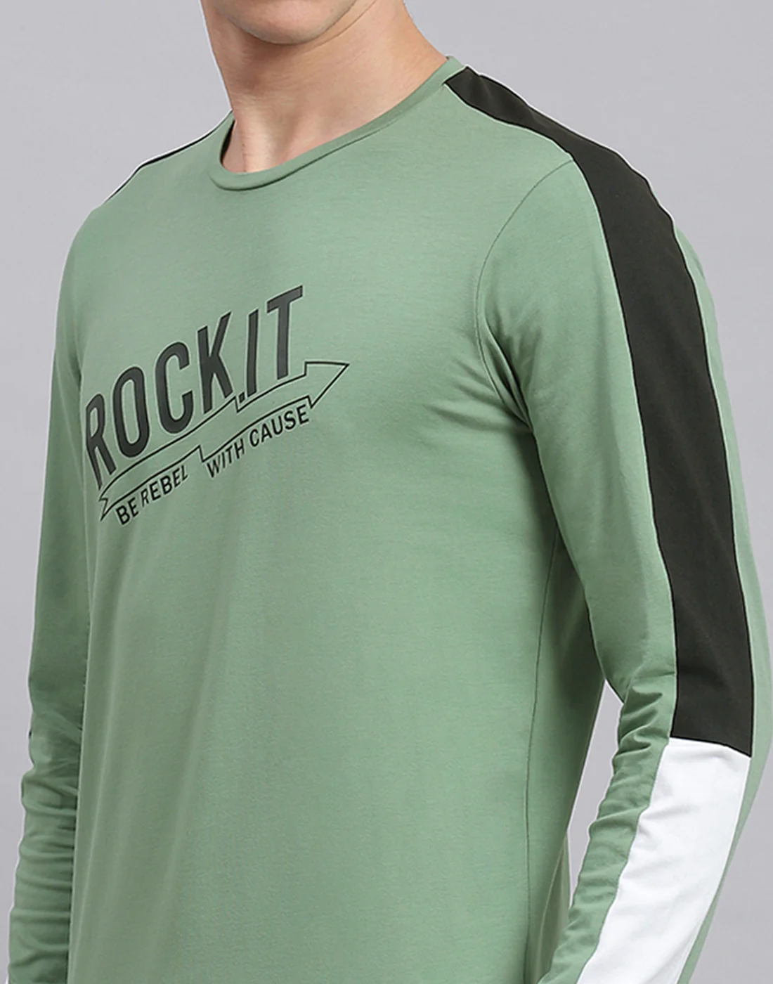 Rock.it Men Green Printed Round Neck Full Sleeve Active T-Shirt - Image 7