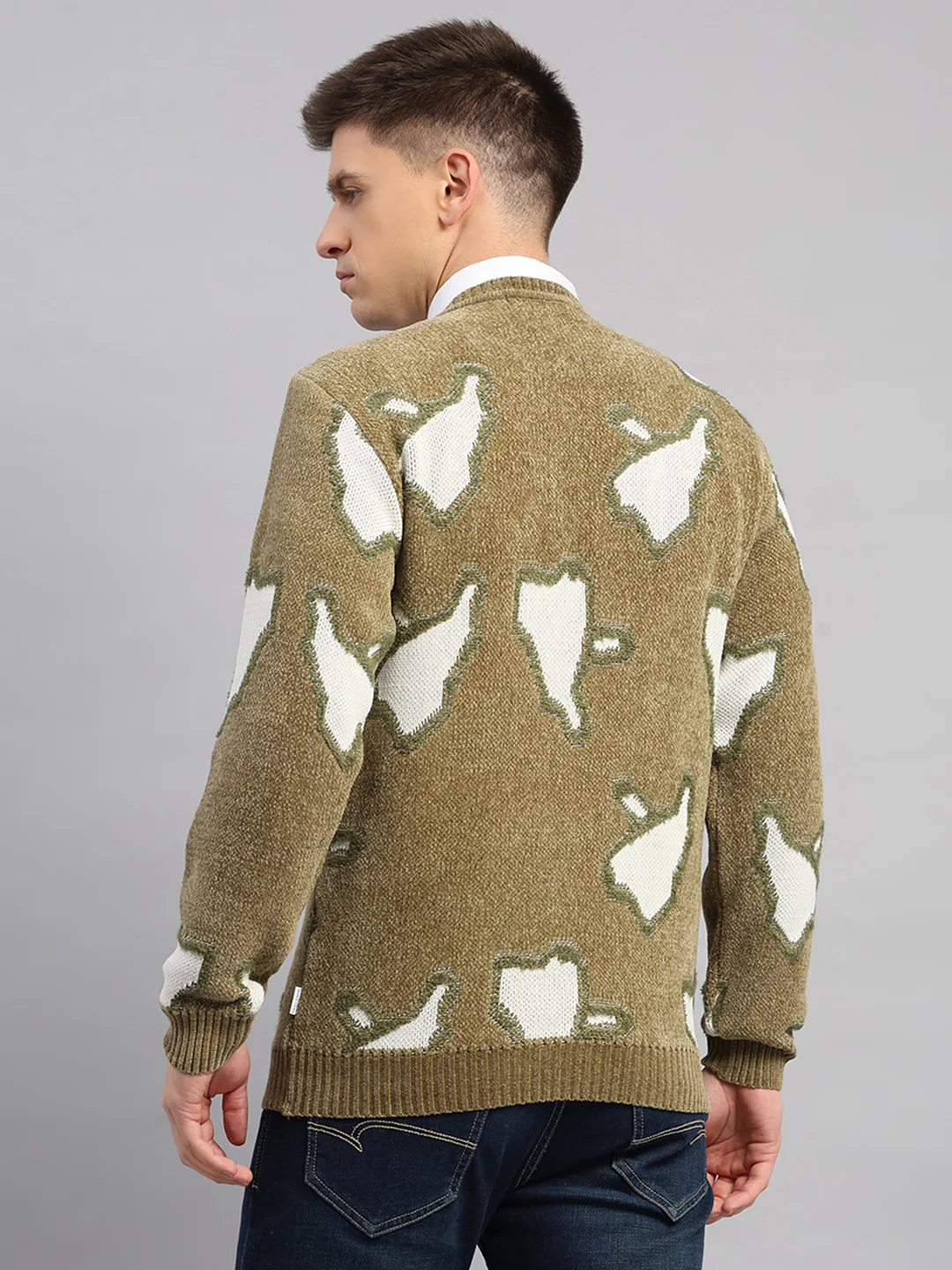 Men Green Printed Round Neck Full Sleeve Pullover - Image 5
