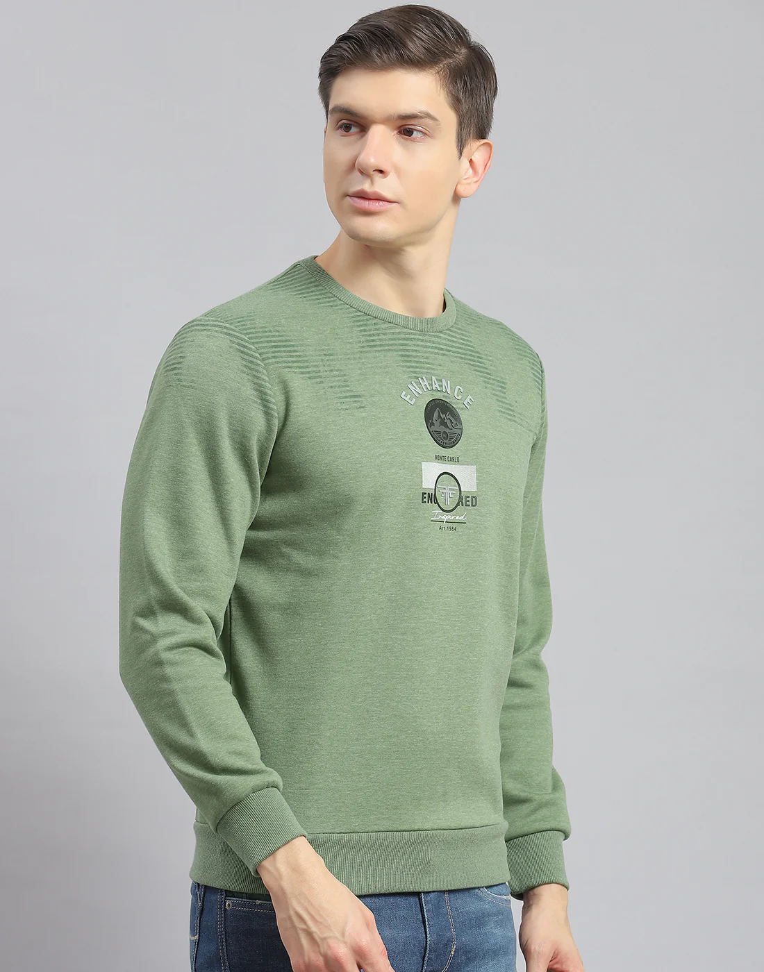 Men Green Printed Round Neck Full Sleeve Sweatshirt - Image 4