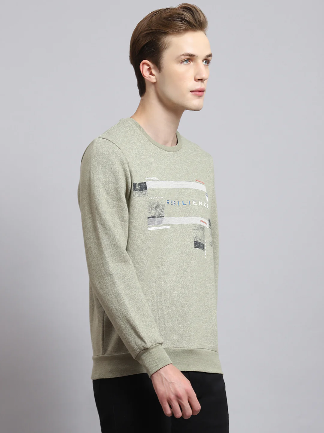 Men Green Printed Round Neck Full Sleeve Sweatshirt - Image 3