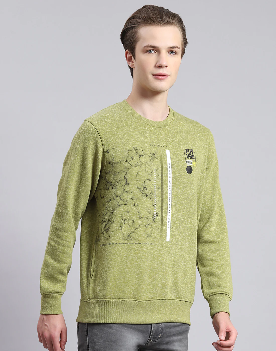 Men Green Printed Round Neck Full Sleeve Sweatshirt - Image 4