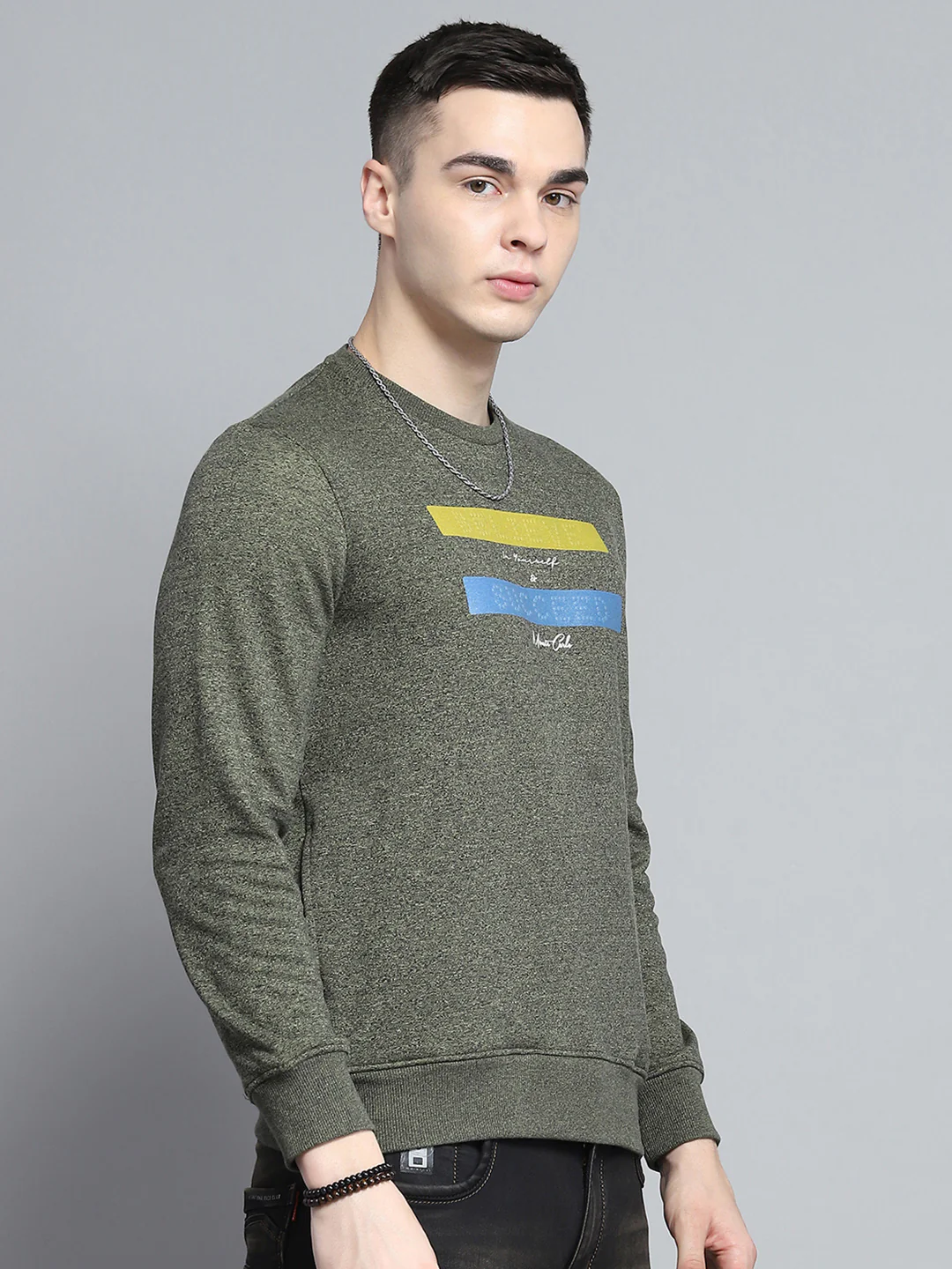 Men Green Printed Round Neck Full Sleeve Sweatshirt - Image 4