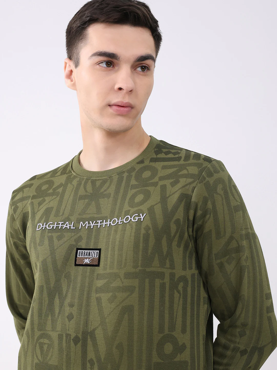 Men Green Printed Round Neck Full Sleeve Sweatshirt - Image 6