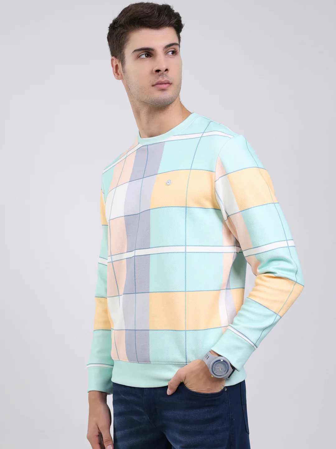 Men Green Printed Round Neck Full Sleeve Sweatshirt - Image 3