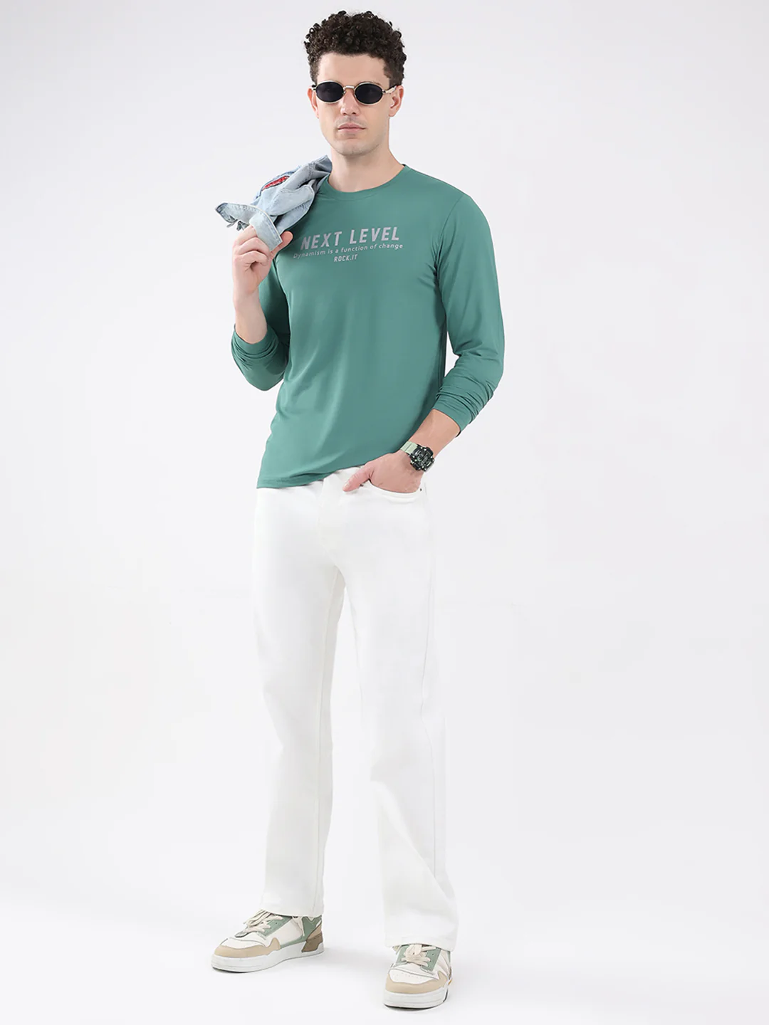 Rock.it Men Green Printed Round Neck Full Sleeve Winter T-Shirt - Image 2