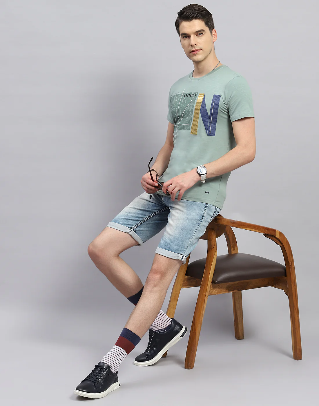 Men Green Printed Round Neck Half Sleeve T-Shirt - Image 2