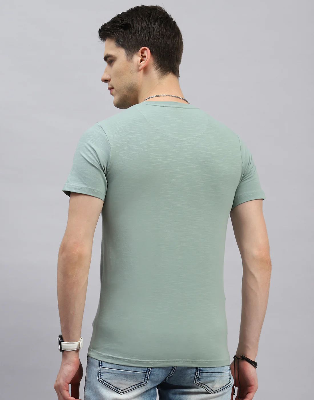 Men Green Printed Round Neck Half Sleeve T-Shirt - Image 5