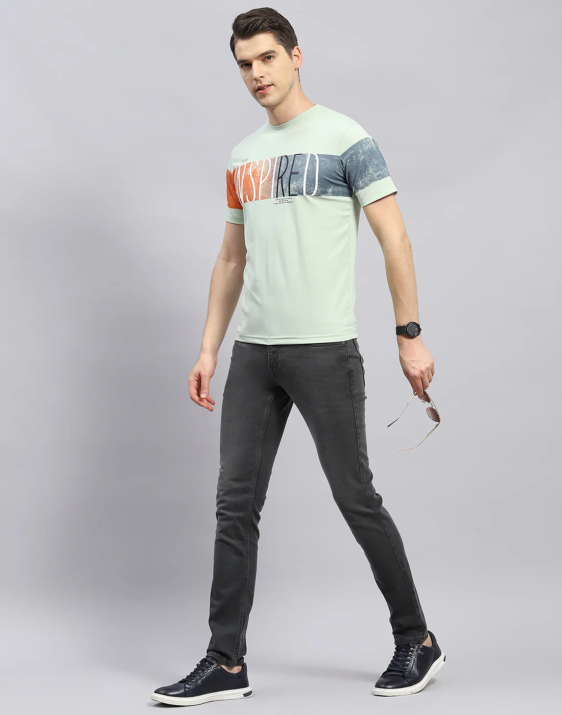 Men Green Printed Round Neck Half Sleeve T-Shirt - Image 2