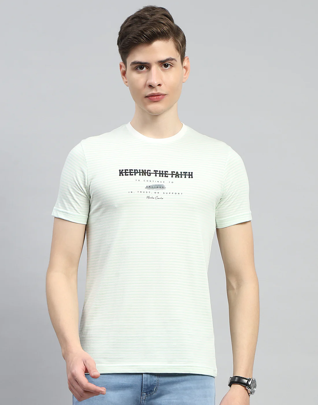 Men Green Printed Round Neck Half Sleeve T-Shirt - Image 3