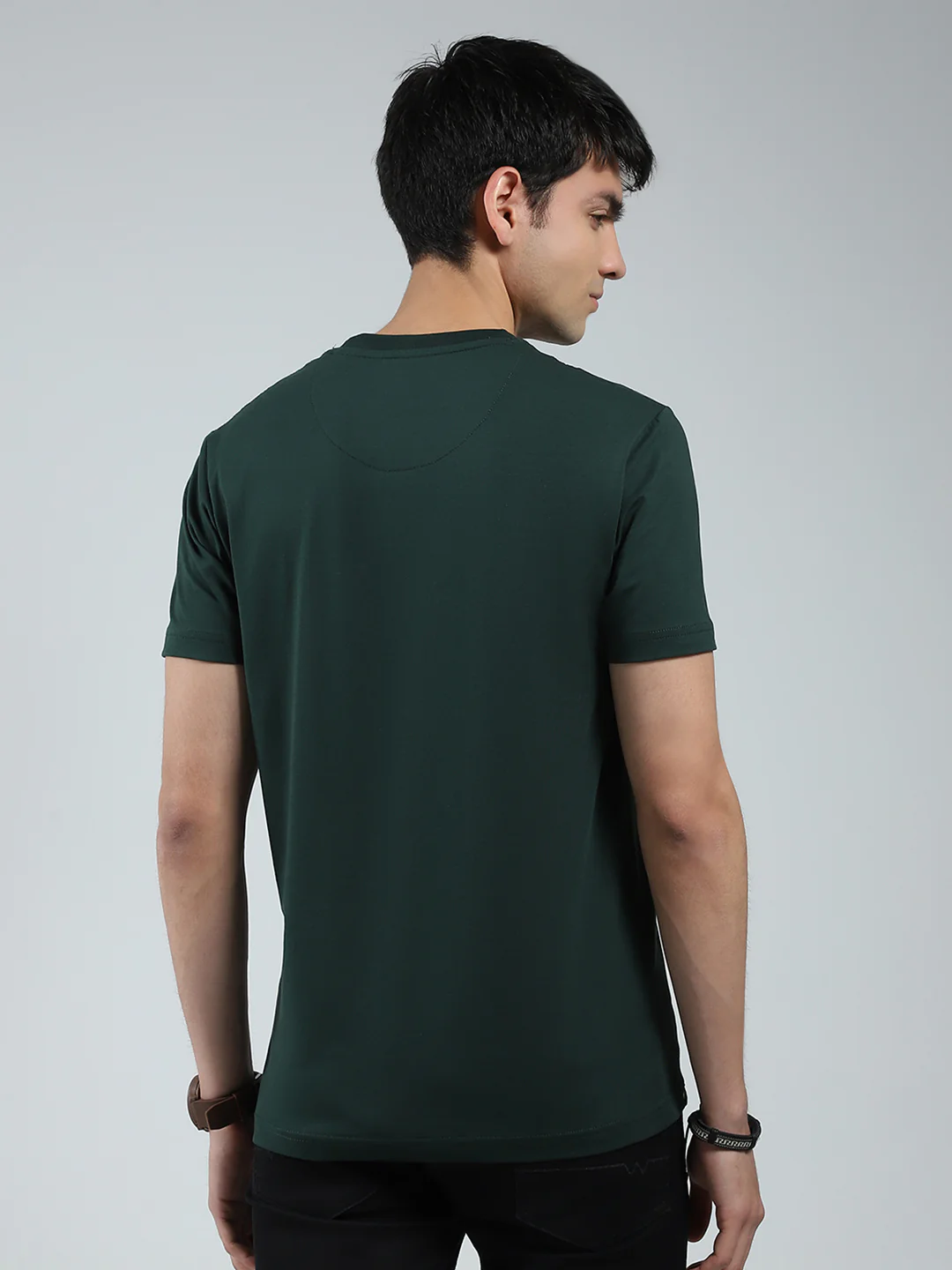 Men Green Printed Round Neck Half Sleeve T-Shirt - Image 5