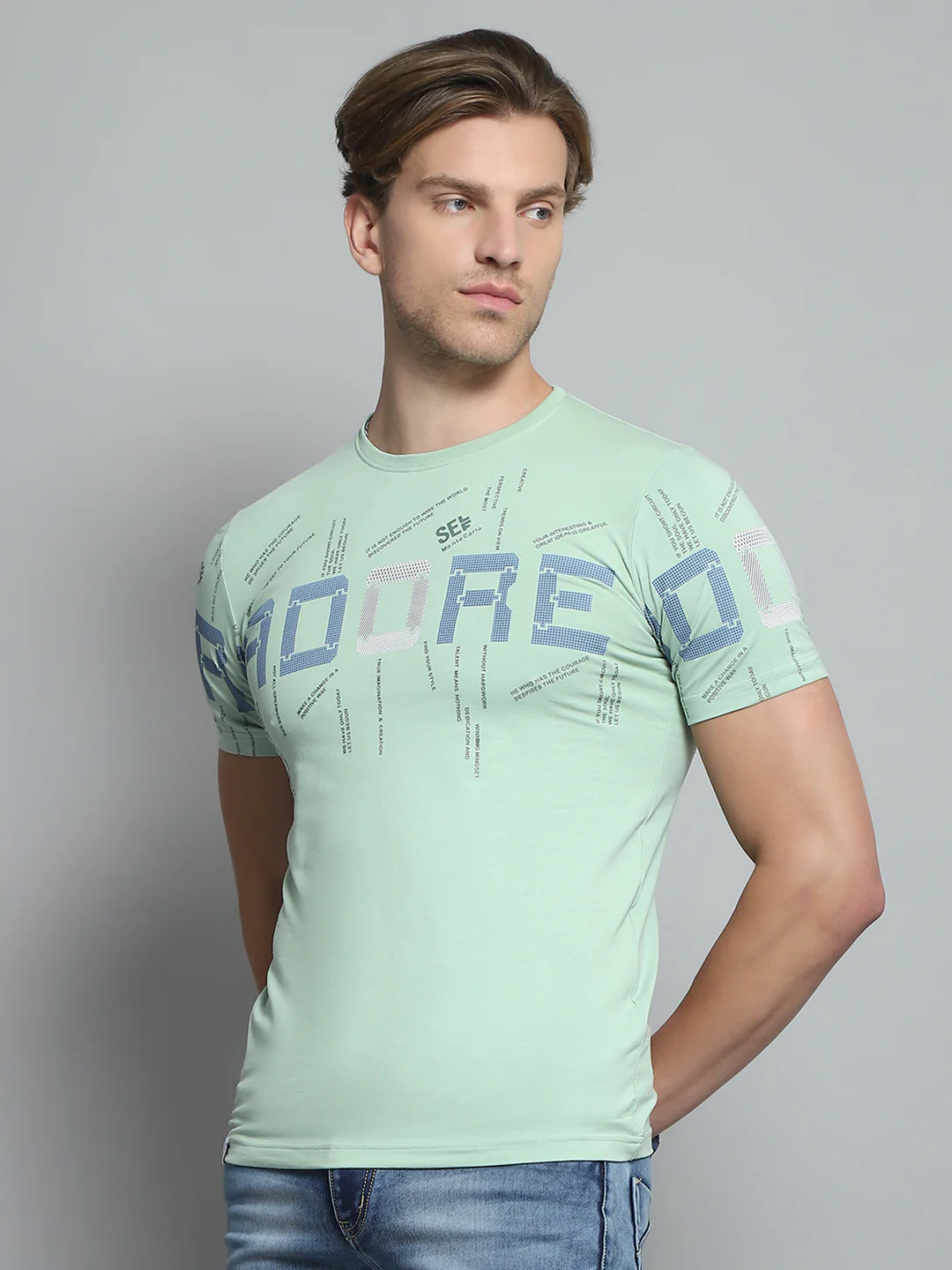 Men Green Printed Round Neck Half Sleeve T-Shirt - Image 3