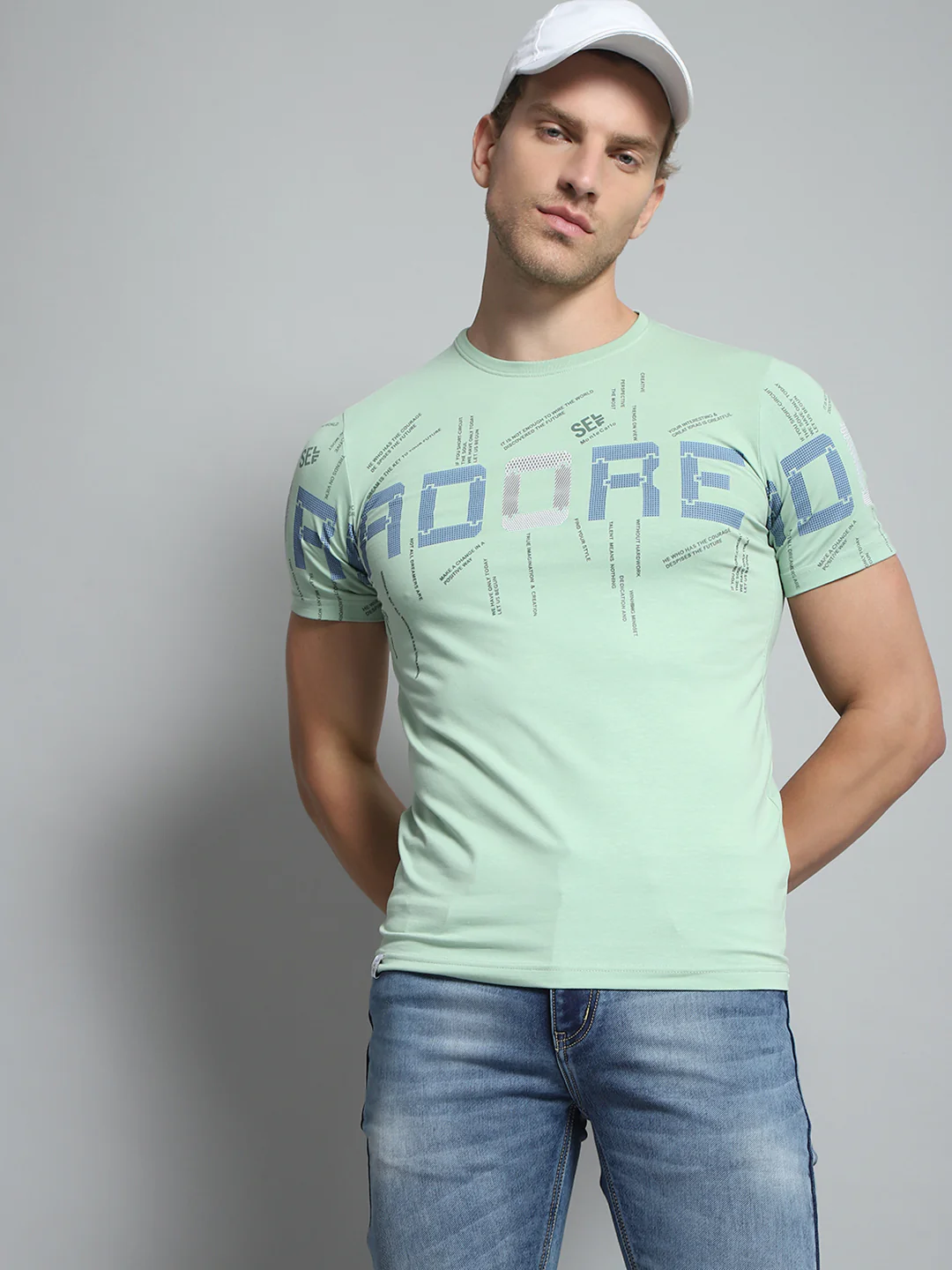 Men Green Printed Round Neck Half Sleeve T-Shirt - Image 6