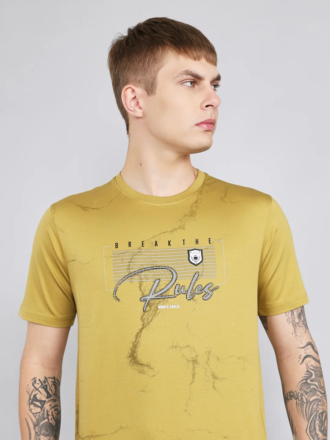 Men Green Printed Round Neck Half Sleeve T-Shirt - Image 5