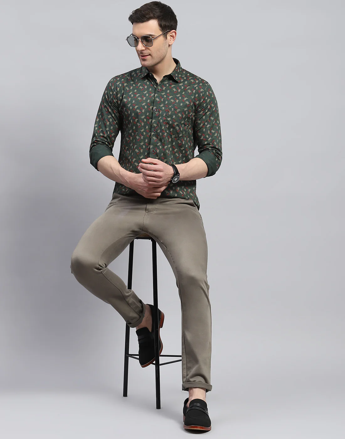 Men Green Printed Spread Collar Full Sleeve Shirt - Image 2