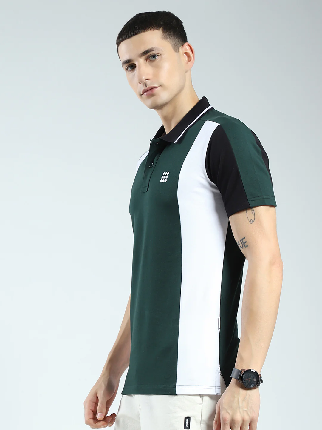 Rock.it Men Green Stripe Collar Half Sleeve T-Shirt - Image 2