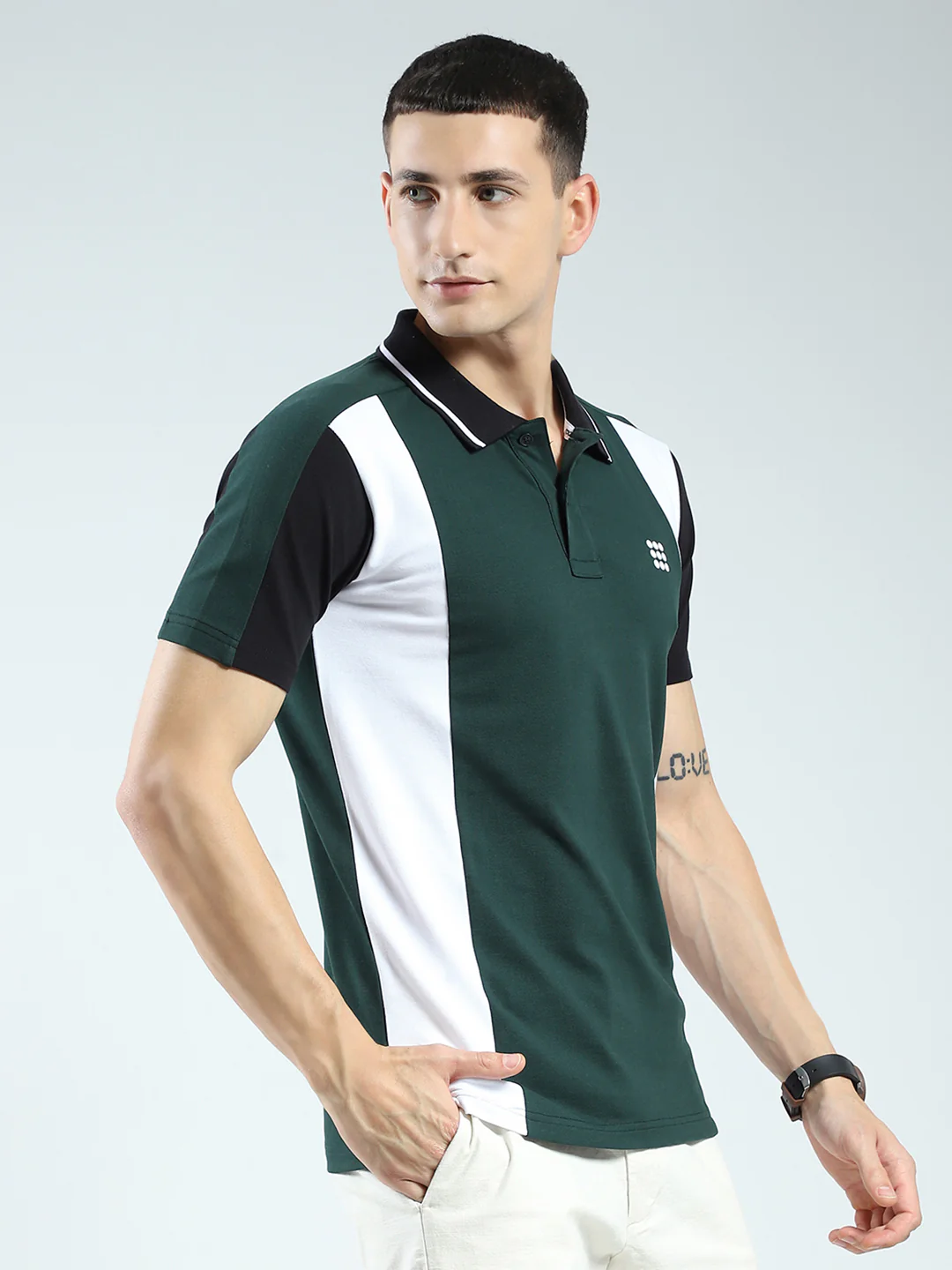 Rock.it Men Green Stripe Collar Half Sleeve T-Shirt - Image 3
