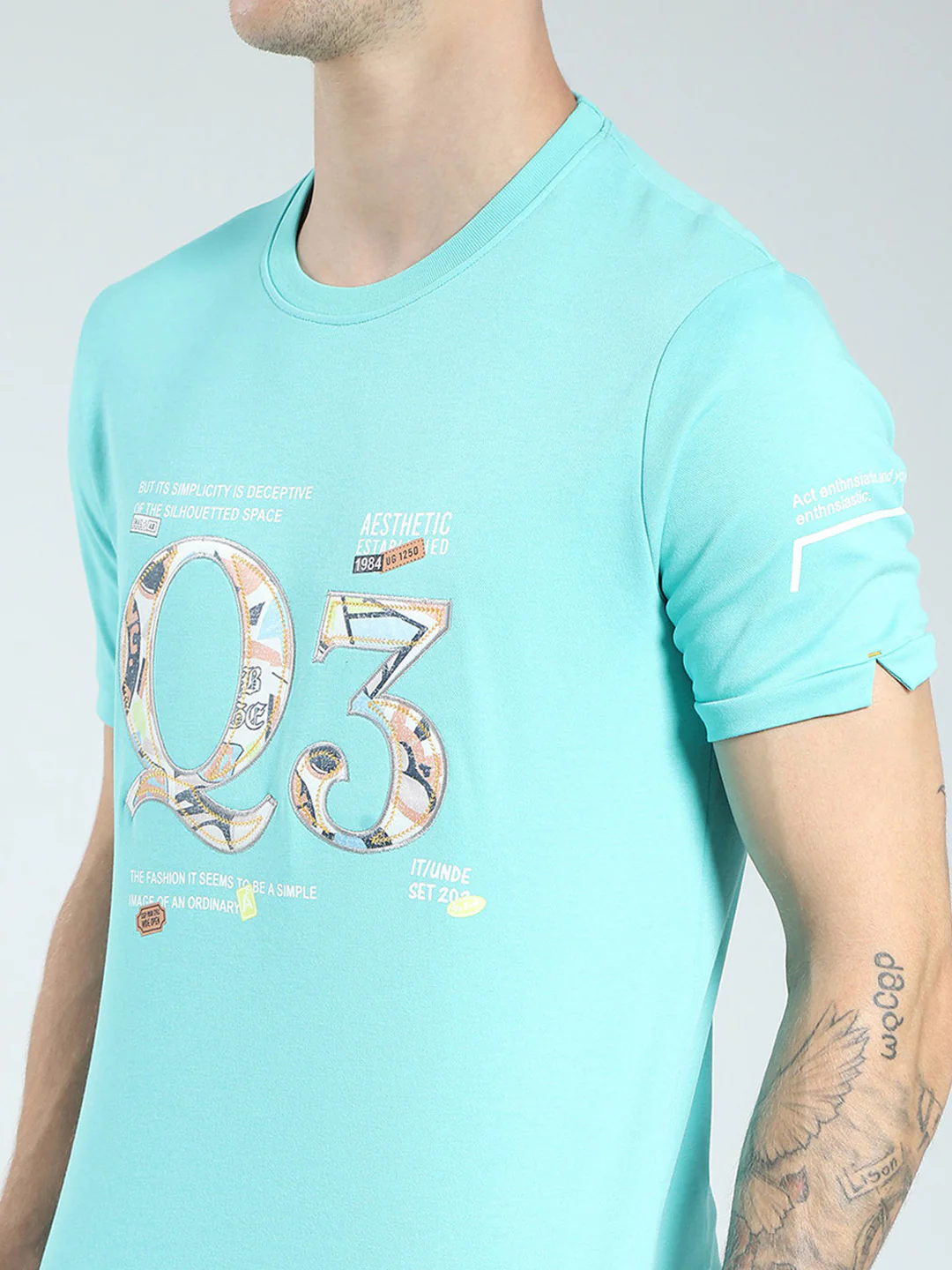 Men Green Printed Round Neck Half Sleeve T-Shirt - Image 7