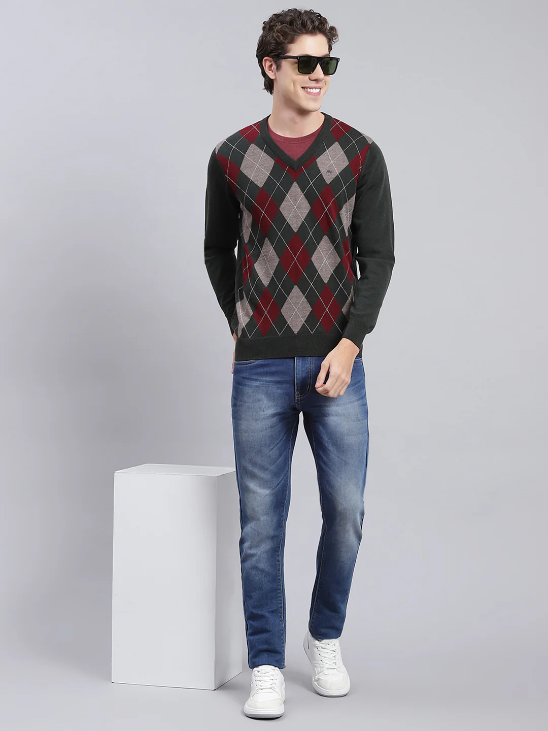 Men Green Printed Wool blend Pullover - Image 4