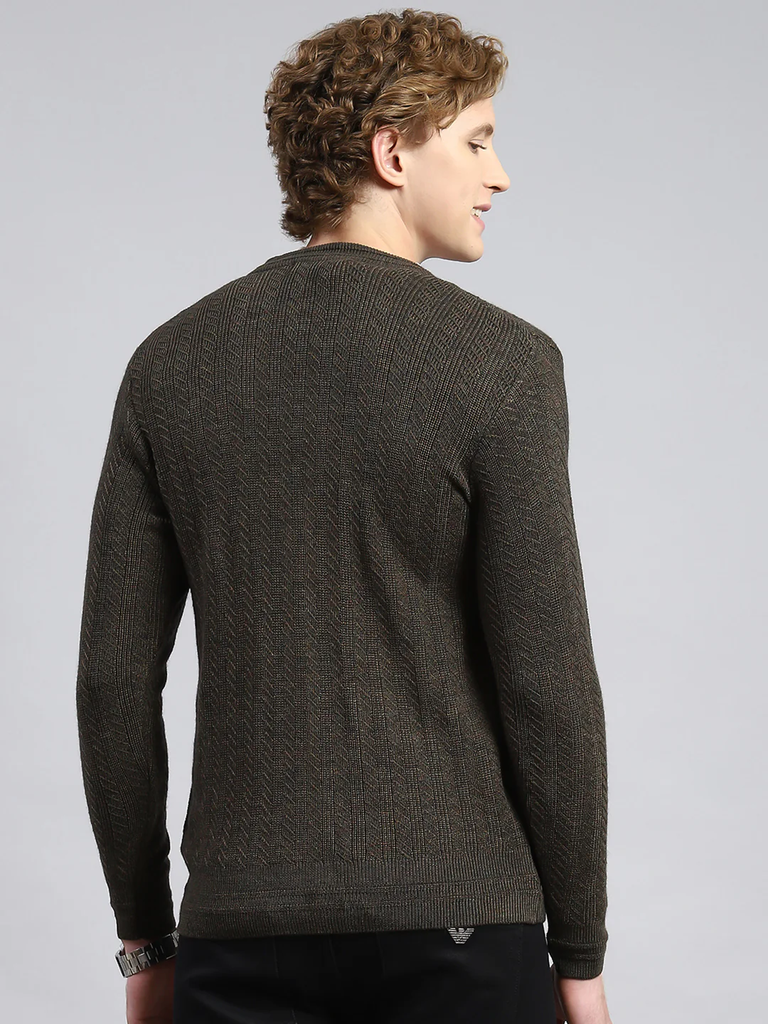 Men Green Self Cardigan - Image 5