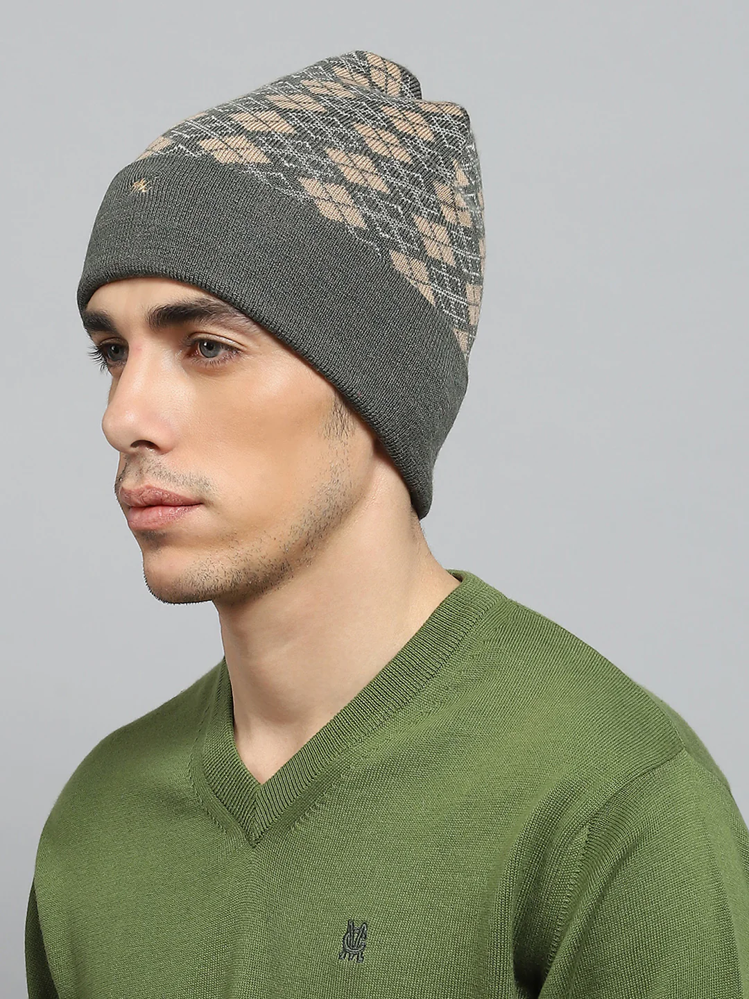 Men Green Self Design Cap - Image 3