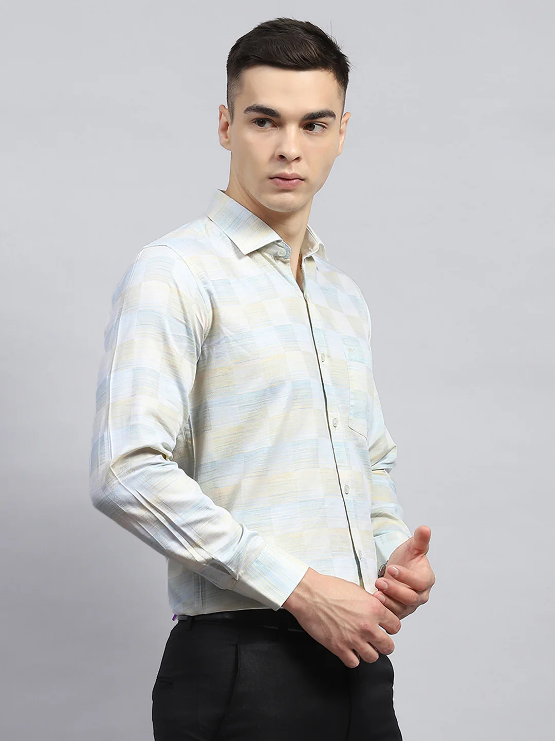 Men Green Self Design Collar Full Sleeve Shirt - Image 4