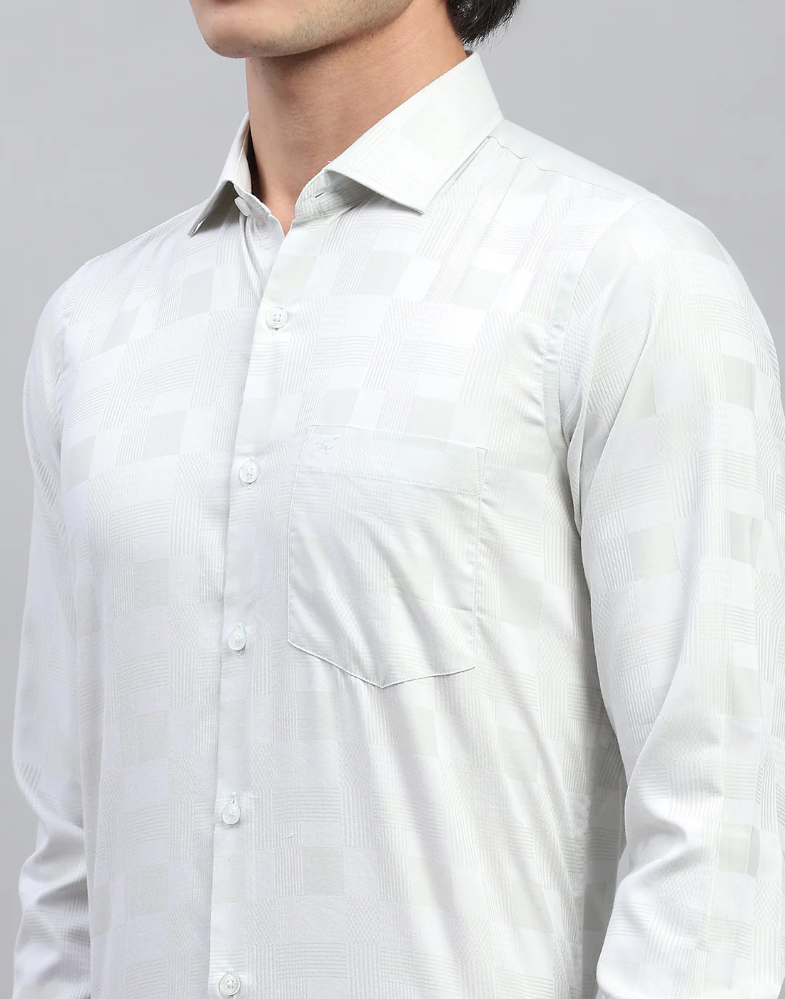 Men Green Self Design Collar Full Sleeve Shirt - Image 7