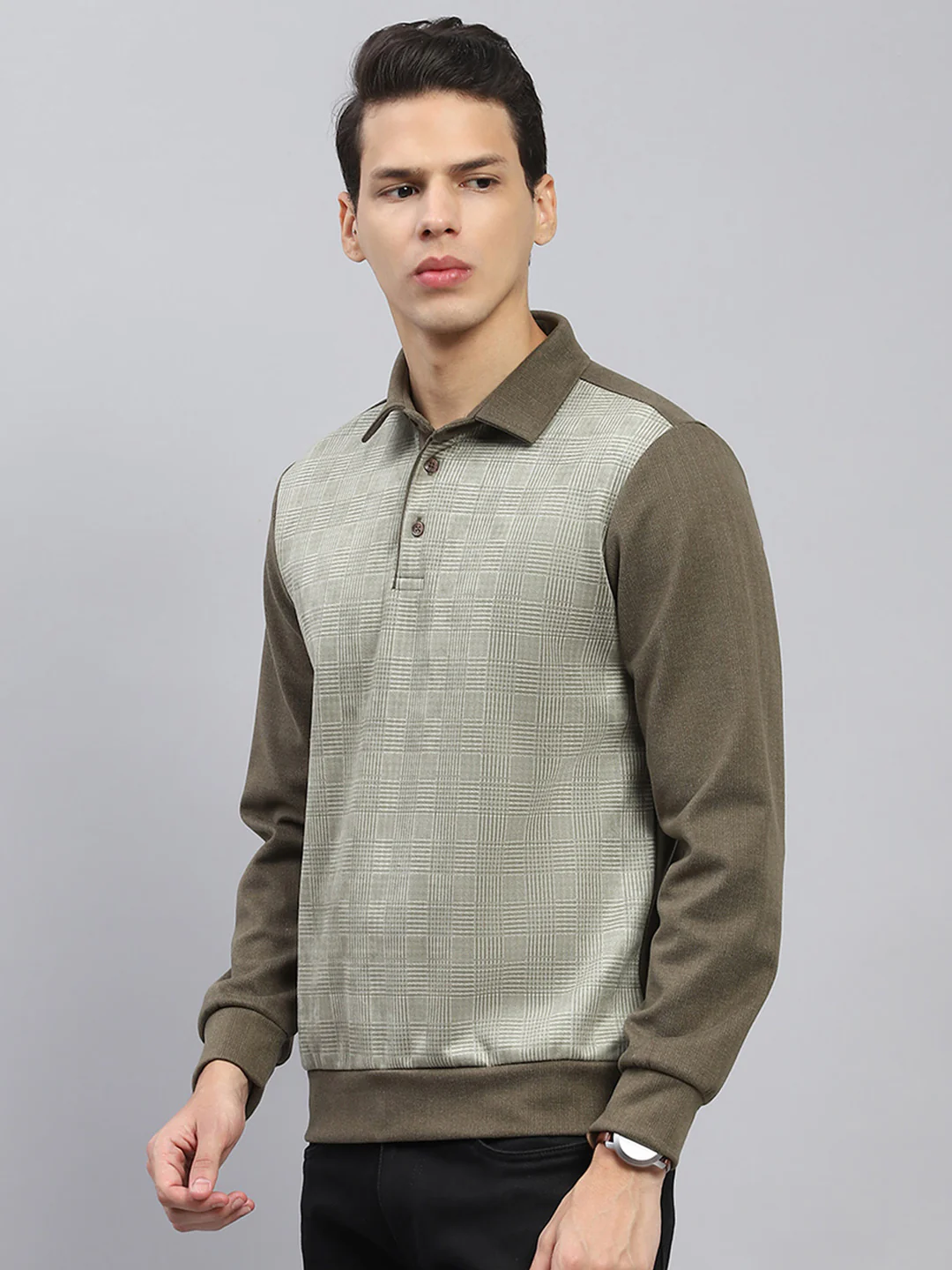 Men Green Self Design Collar Full Sleeve Sweatshirt - Image 3