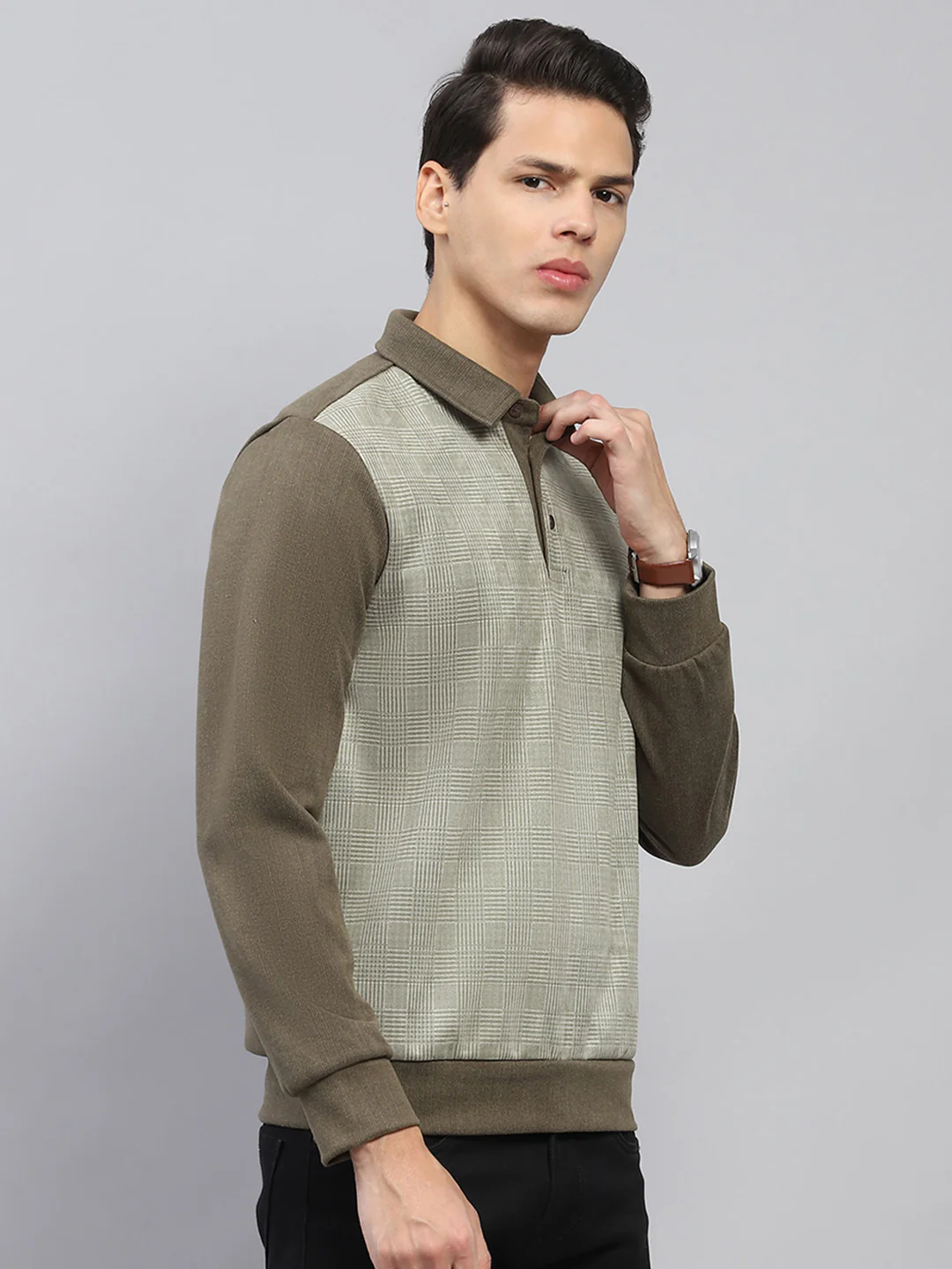 Men Green Self Design Collar Full Sleeve Sweatshirt - Image 4