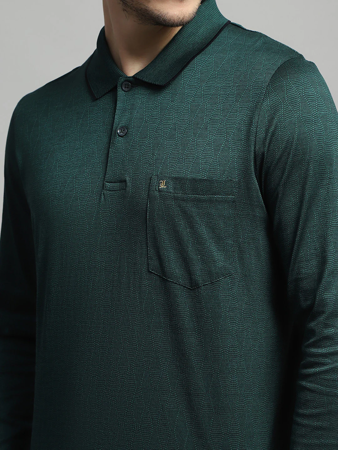 Luxuria Men Green Self Design Collar Full Sleeve Winter T-Shirt - Image 8