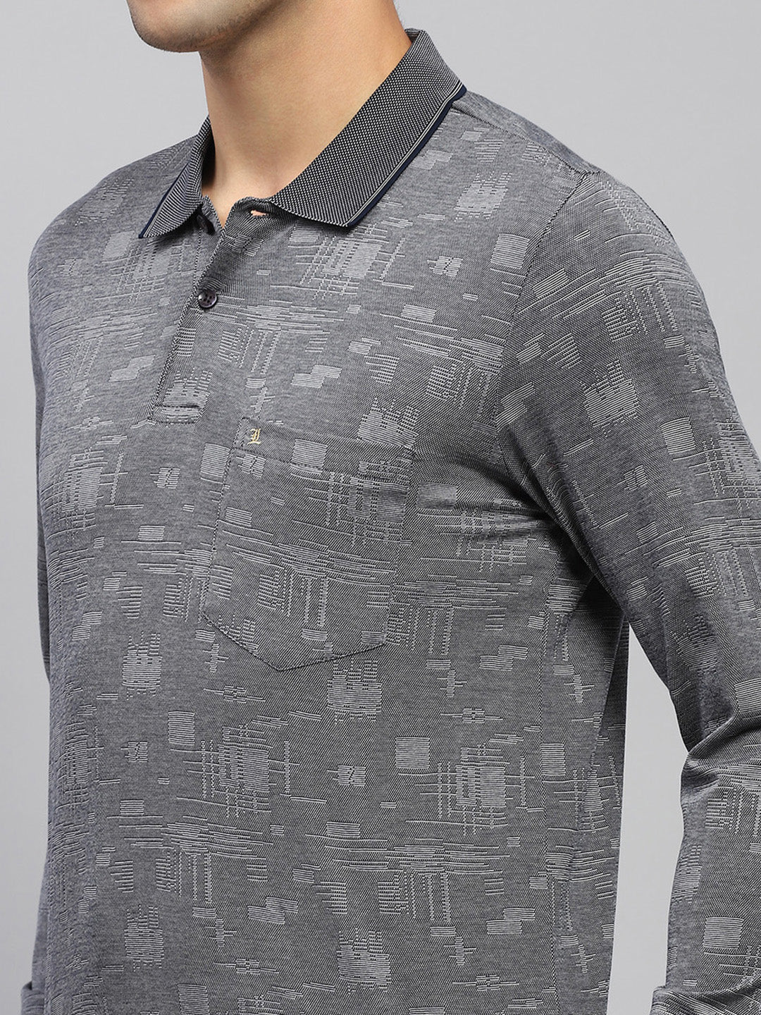 Men Green Self Design Collar Full Sleeve Winter T-Shirt - Image 6