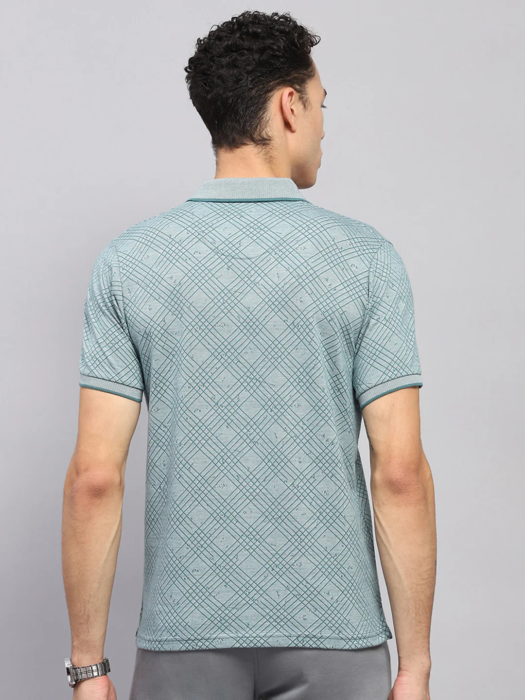 Men Green Self Design Collar Half Sleeve T-Shirt - Image 5